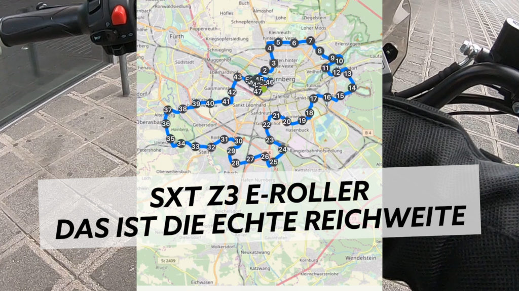 E-Roller Tourkarte Nürnberg: SXT Z3 Reichweite im Test. Ideal für kurze Strecken in der Stadt.