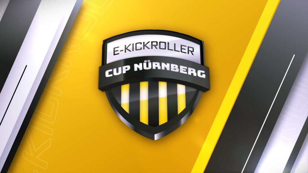 Logo E-Kickroller Cup Nürnberg auf gelb-schwarzem Hintergrund. E-Roller Wettbewerb in Nürnberg.