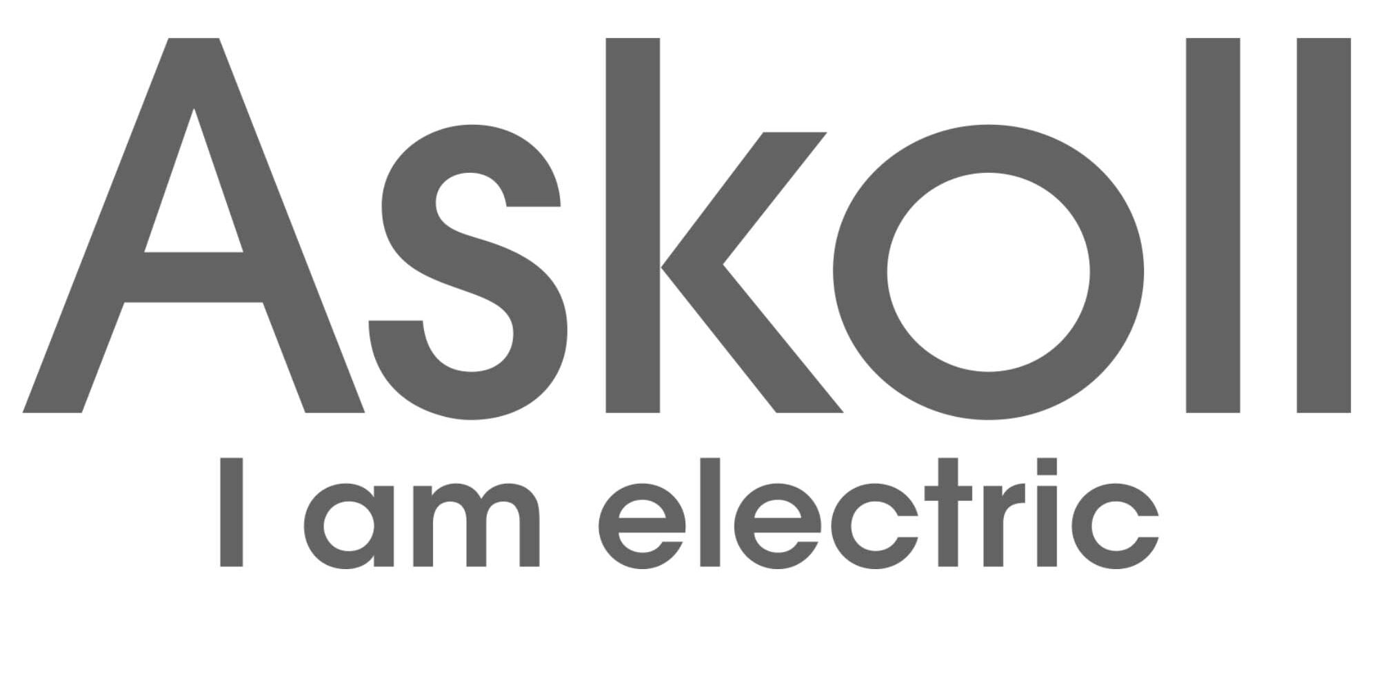 Askoll Logo: Askoll, I am electric. Händler für Elektromotorräder, E-Roller und E-Fahrzeuge.